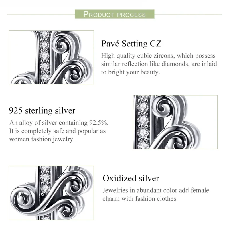 (imagine pentru) Pandora Style Scânteietoare Floare Pavé Litera I Charm - BSC030-I - Vizualizare 6