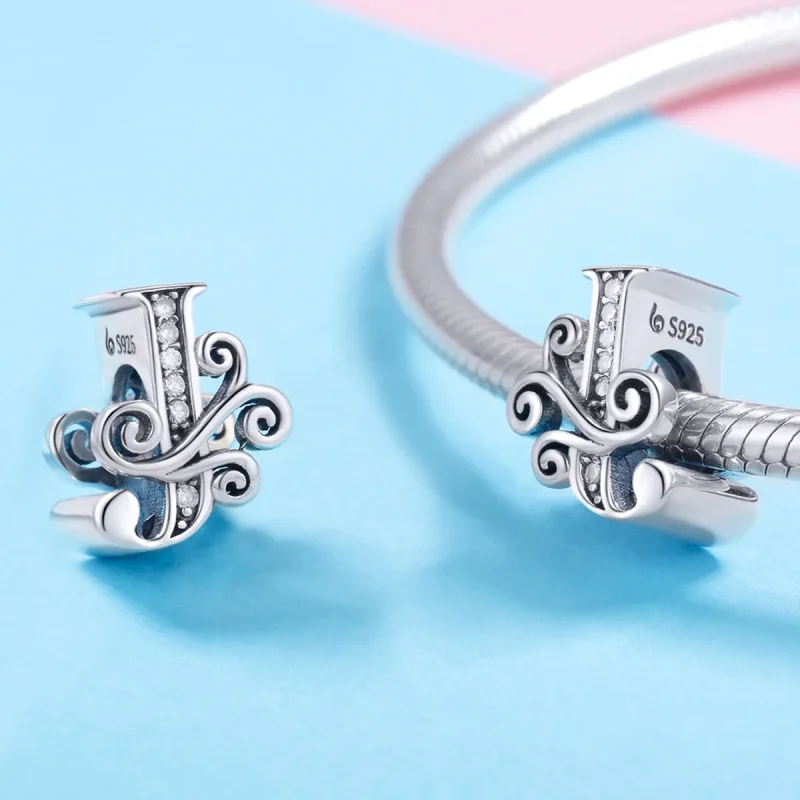 (imagine pentru) Pandora Style Charm cu Flori Strălucitoare Pavé și Litera J - BSC030-J - Vizualizare 4