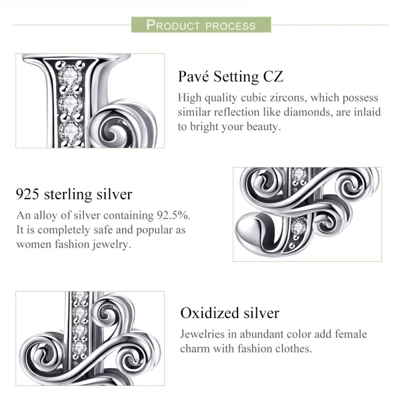 (imagine pentru) Pandora Style Charm cu Flori Strălucitoare Pavé și Litera J - BSC030-J - Vizualizare 6