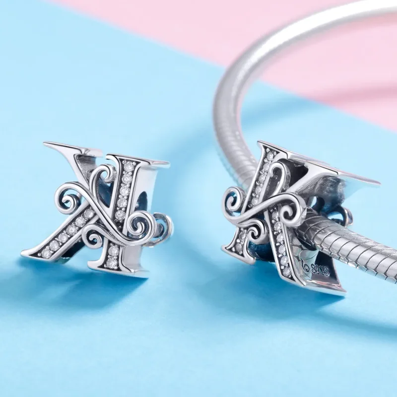 (imagine pentru) Pandora Style Charm cu Flori Strălucitoare Pavé și Litera K - BSC030-K - Vizualizare 4