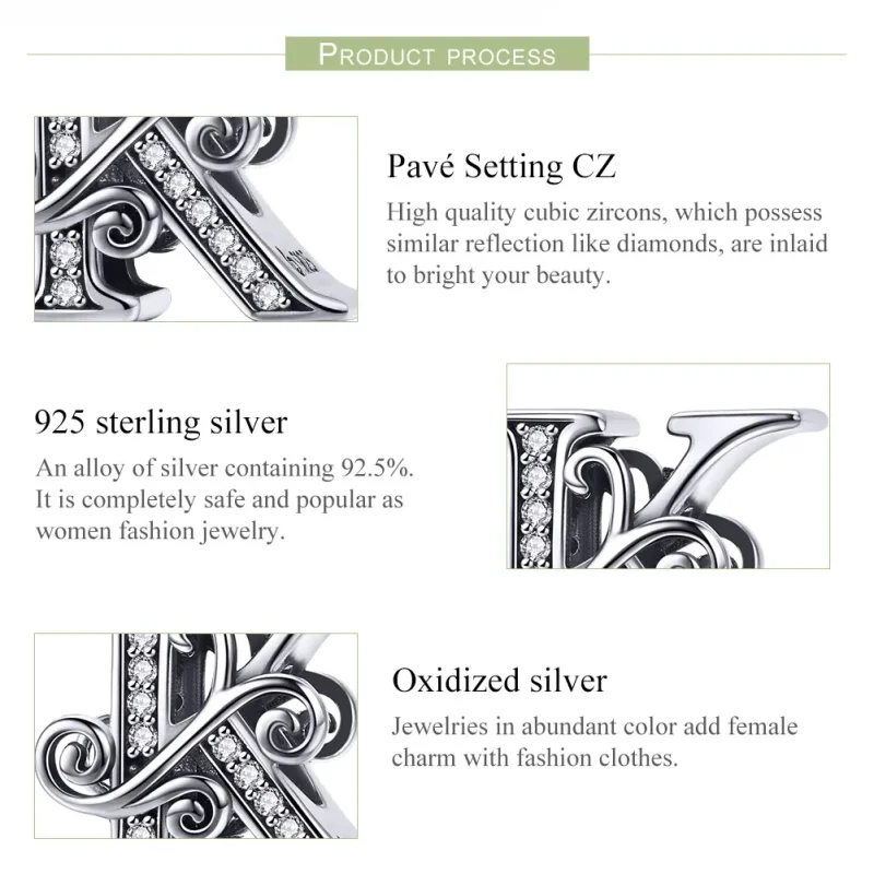 (imagine pentru) Pandora Style Charm cu Flori Strălucitoare Pavé și Litera K - BSC030-K - Vizualizare 6
