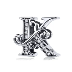 (imagine pentru) Pandora Style Charm cu Flori Strălucitoare Pavé și Litera K - BSC030-K