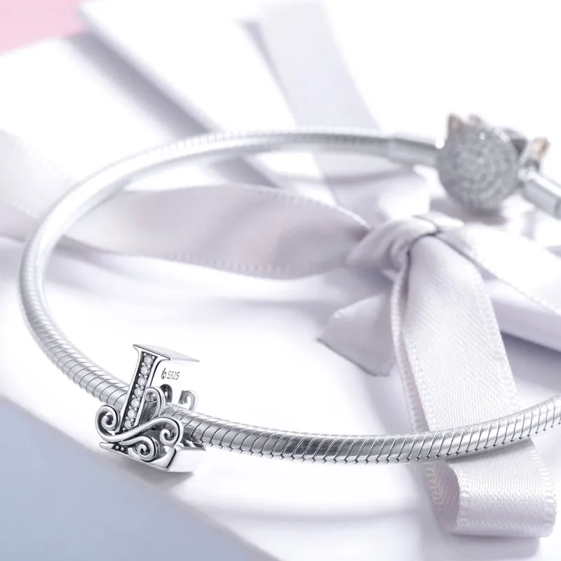 (imagine pentru) Pandora Style Charm cu Flori Scânteietoare Pavé Litera L - BSC030-L - Vizualizare 3
