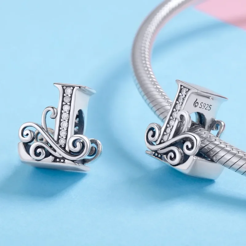 (imagine pentru) Pandora Style Charm cu Flori Scânteietoare Pavé Litera L - BSC030-L - Vizualizare 4