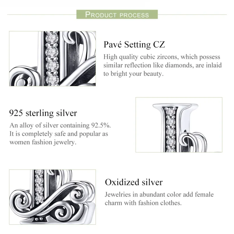 (imagine pentru) Pandora Style Charm cu Flori Scânteietoare Pavé Litera L - BSC030-L - Vizualizare 6
