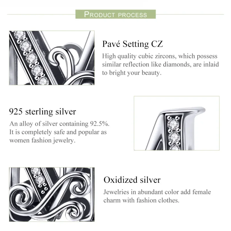 (imagine pentru) Pandora Style Scânteietoare Floare Pavé Litera M Charm - BSC030-M - Vizualizare 6