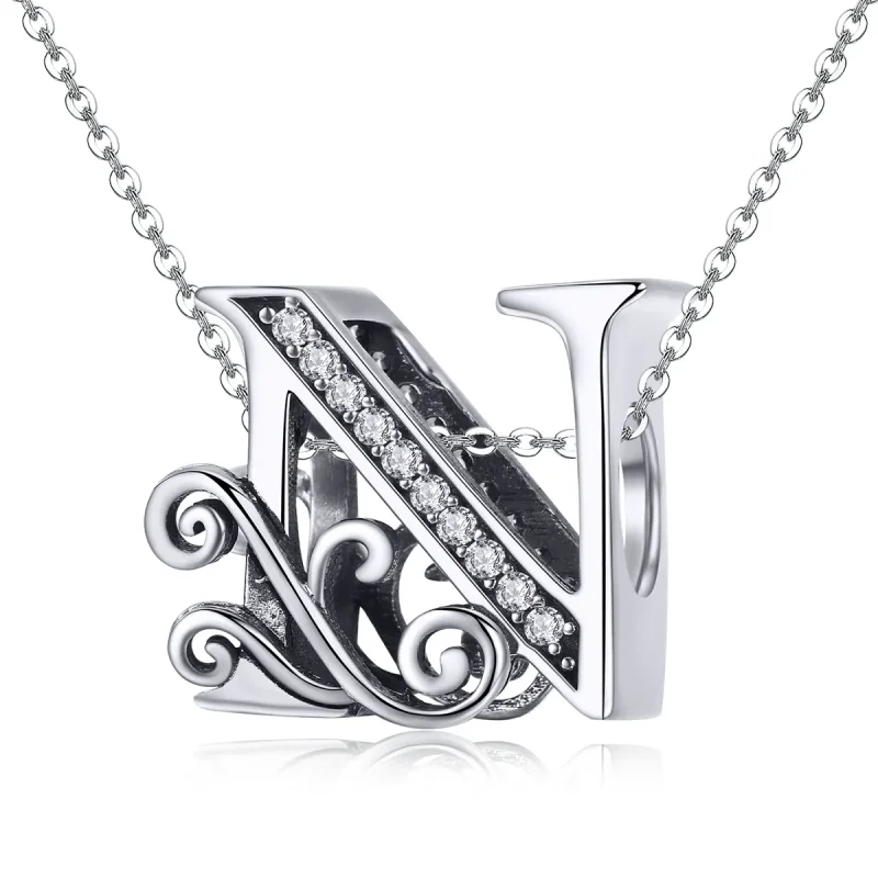 (imagine pentru) Pandora Style Charm cu Floare Strălucitoare Pavé și Litera N - BSC030-N - Vizualizare 2