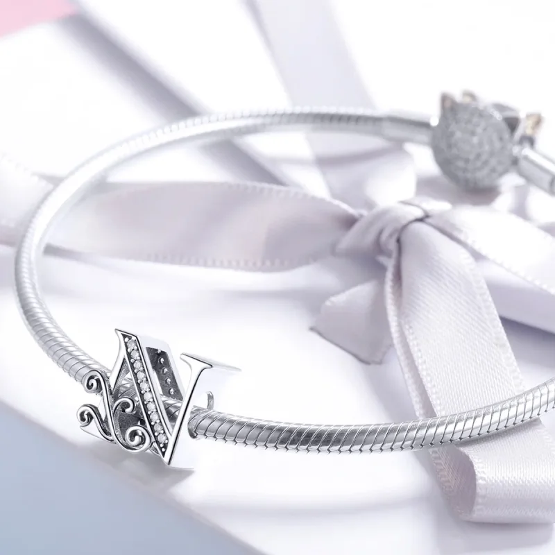 (imagine pentru) Pandora Style Charm cu Floare Strălucitoare Pavé și Litera N - BSC030-N - Vizualizare 3