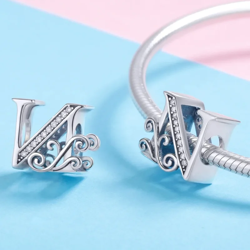 (imagine pentru) Pandora Style Charm cu Floare Strălucitoare Pavé și Litera N - BSC030-N - Vizualizare 4