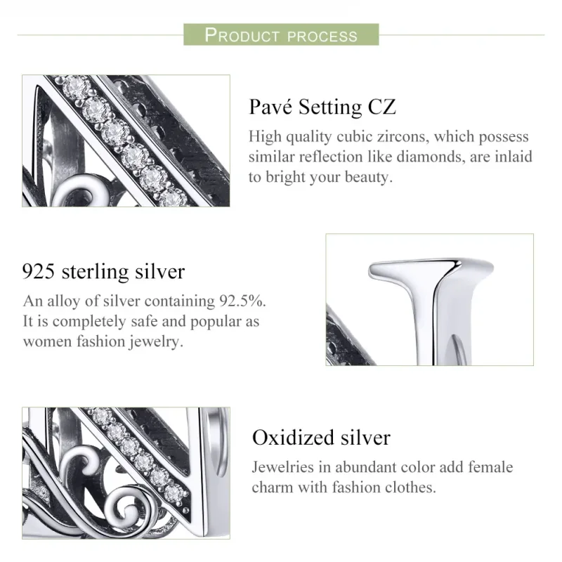 (imagine pentru) Pandora Style Charm cu Floare Strălucitoare Pavé și Litera N - BSC030-N - Vizualizare 6