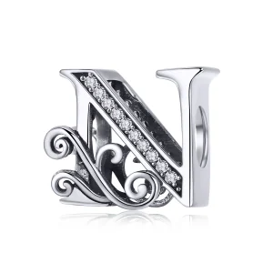 (imagine pentru) Pandora Style Charm cu Floare Strălucitoare Pavé și Litera N - BSC030-N