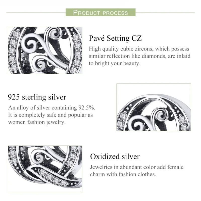 (imagine pentru) Pandora Style Scânteietoare Floare Pavé Litera Q Charm - BSC030-Q - Vizualizare 6