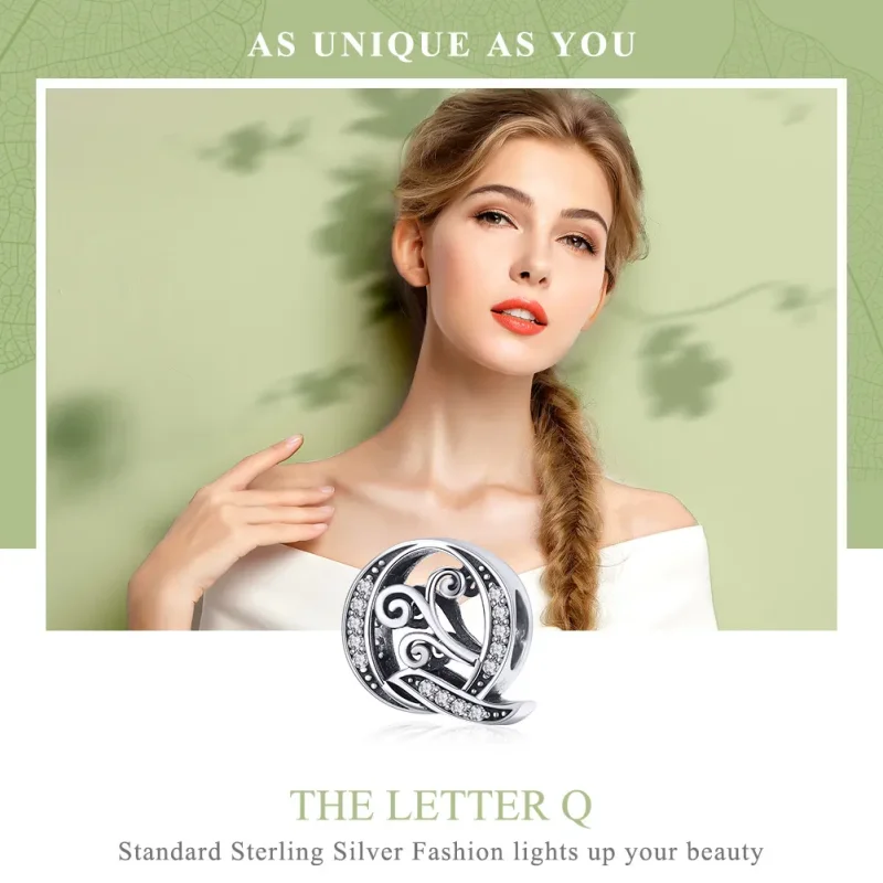 (imagine pentru) Pandora Style Scânteietoare Floare Pavé Litera Q Charm - BSC030-Q - Vizualizare 7