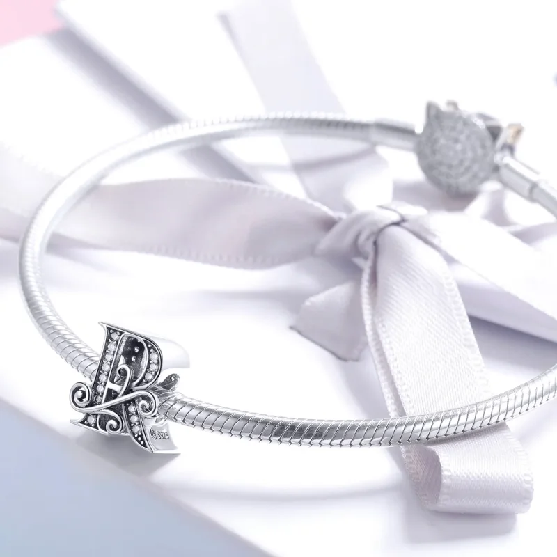 (imagine pentru) Pandora Style Scânteietoare Floare Pavé Litera R Charm - BSC030-R - Vizualizare 3