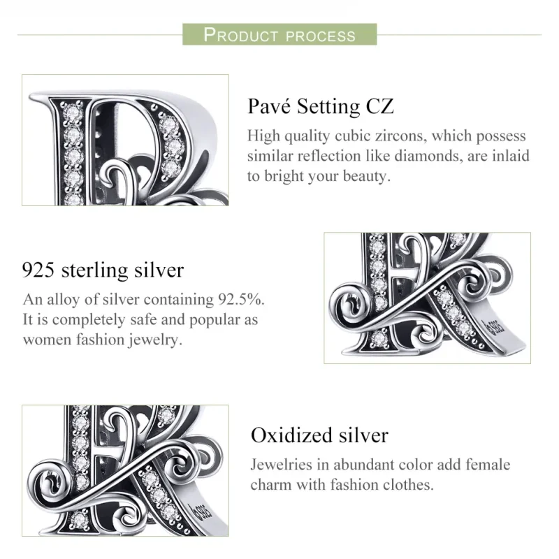 (imagine pentru) Pandora Style Scânteietoare Floare Pavé Litera R Charm - BSC030-R - Vizualizare 6