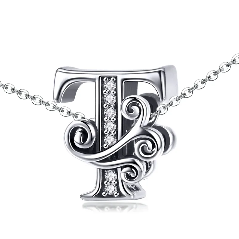 (imagine pentru) Pandora Style Charm cu Floare Strălucitoare Pavé și Litera T - BSC030-T - Vizualizare 2