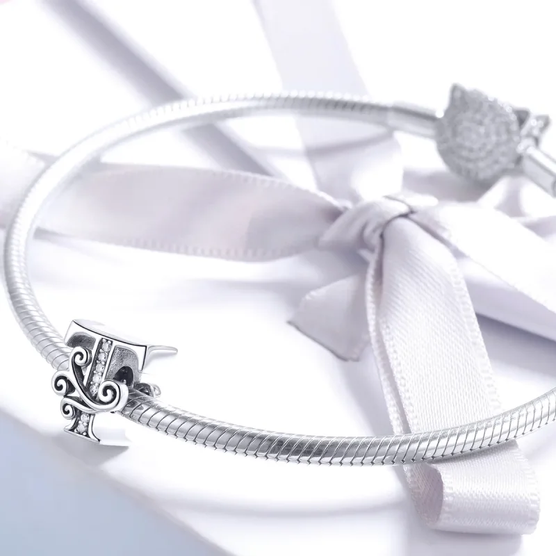 (imagine pentru) Pandora Style Charm cu Floare Strălucitoare Pavé și Litera T - BSC030-T - Vizualizare 3