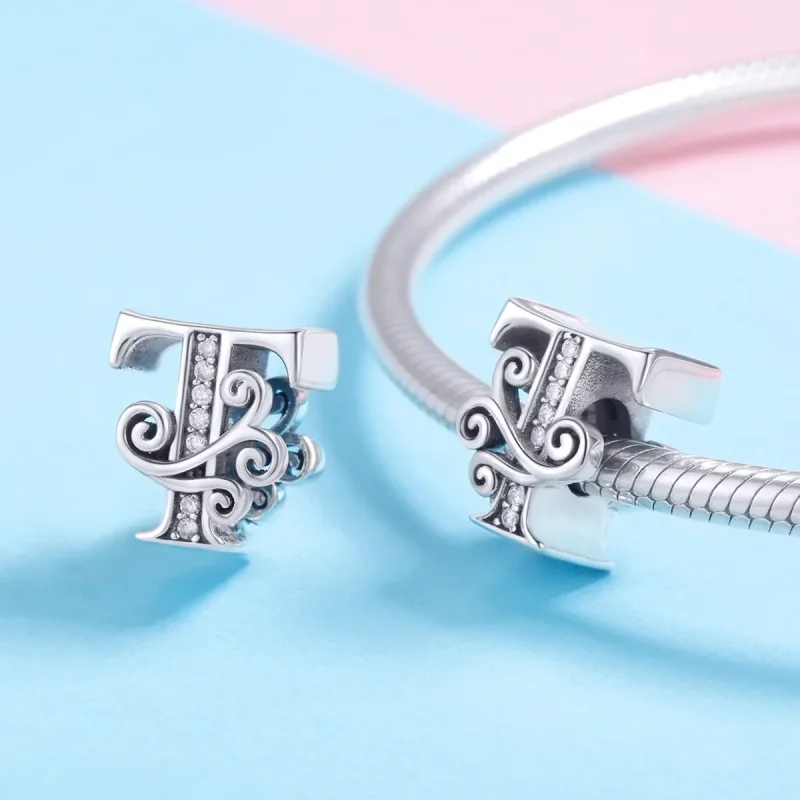 (imagine pentru) Pandora Style Charm cu Floare Strălucitoare Pavé și Litera T - BSC030-T - Vizualizare 4