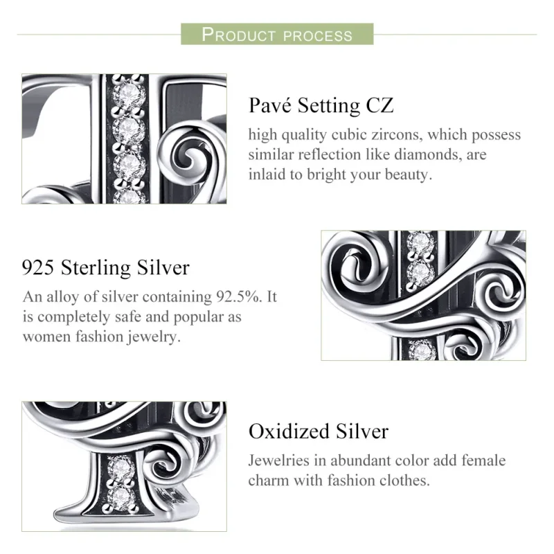 (imagine pentru) Pandora Style Charm cu Floare Strălucitoare Pavé și Litera T - BSC030-T - Vizualizare 6