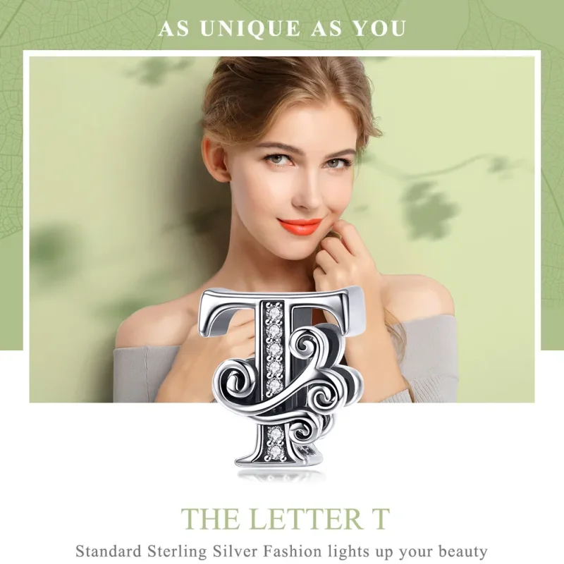 (imagine pentru) Pandora Style Charm cu Floare Strălucitoare Pavé și Litera T - BSC030-T - Vizualizare 7