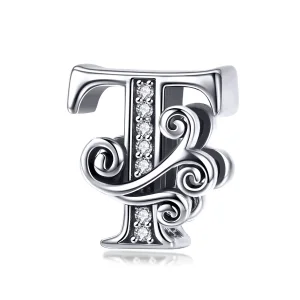 (imagine pentru) Pandora Style Charm cu Floare Strălucitoare Pavé și Litera T - BSC030-T