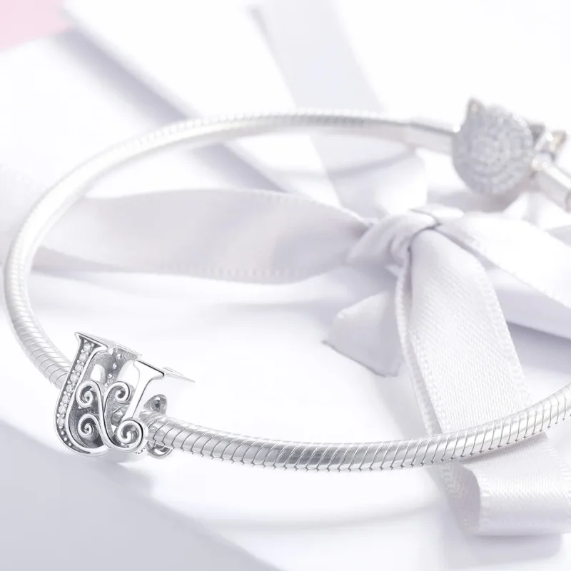 (imagine pentru) Pandora Style Charm cu Flori Strălucitoare Pavé Litera U - BSC030-U - Vizualizare 3