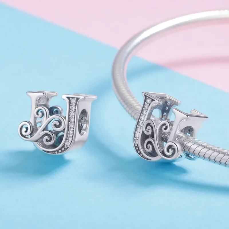 (imagine pentru) Pandora Style Charm cu Flori Strălucitoare Pavé Litera U - BSC030-U - Vizualizare 4