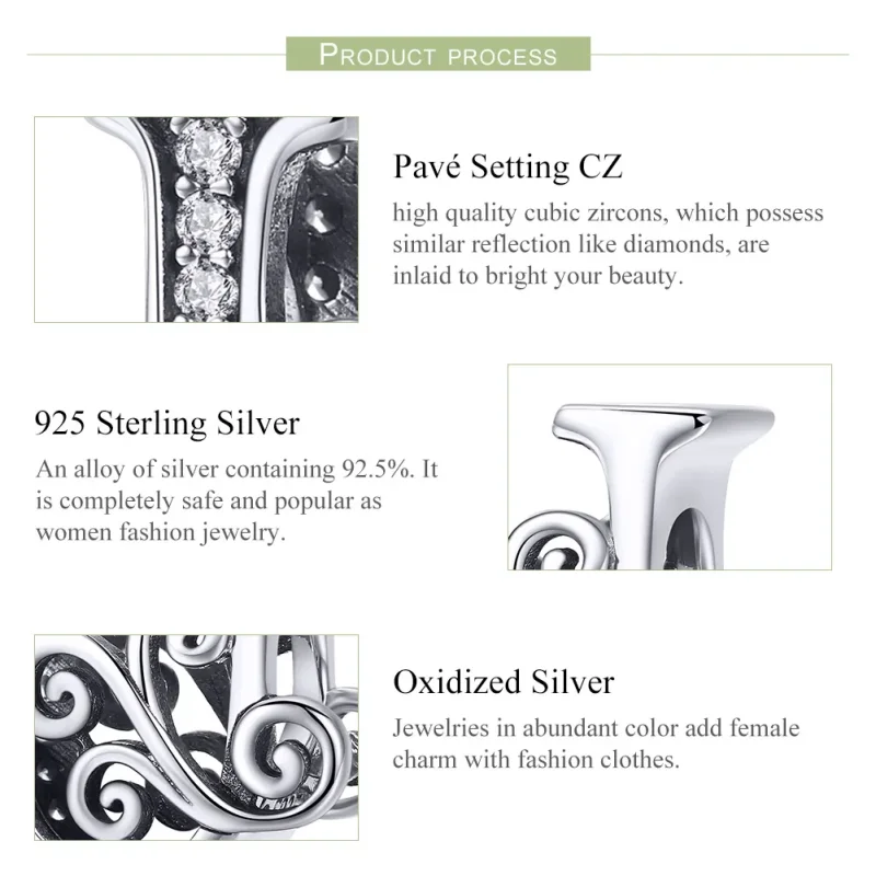 (imagine pentru) Pandora Style Charm cu Flori Strălucitoare Pavé Litera U - BSC030-U - Vizualizare 6