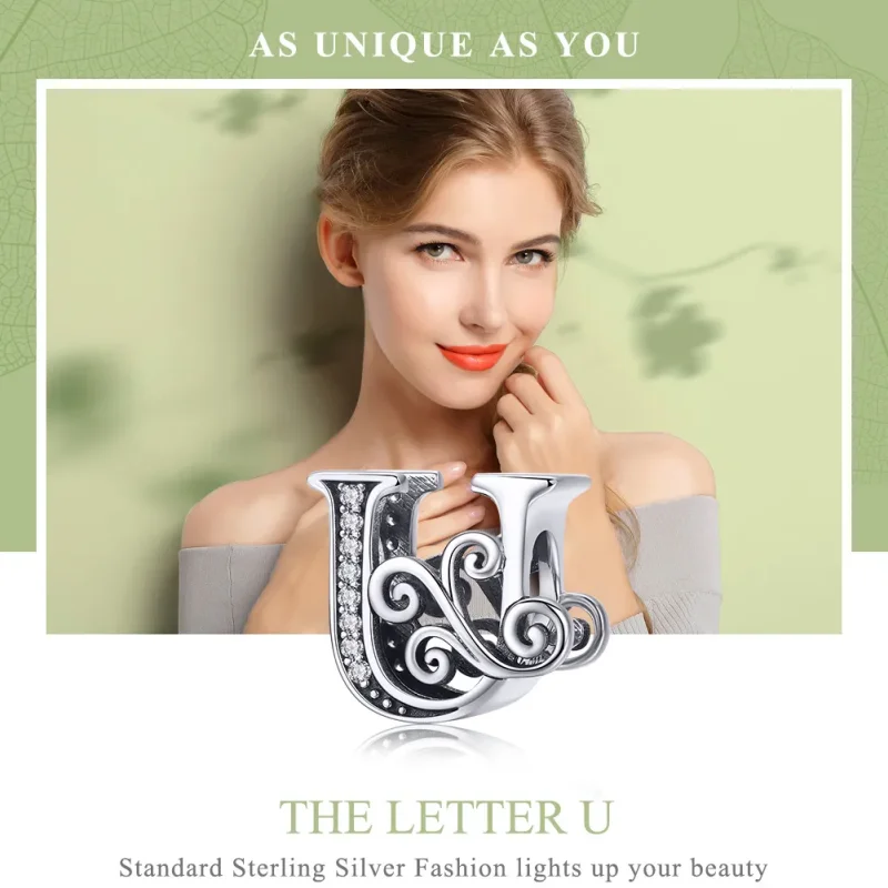 (imagine pentru) Pandora Style Charm cu Flori Strălucitoare Pavé Litera U - BSC030-U - Vizualizare 7
