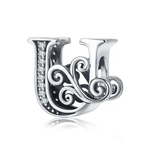 (imagine pentru) Pandora Style Charm cu Flori Strălucitoare Pavé Litera U - BSC030-U