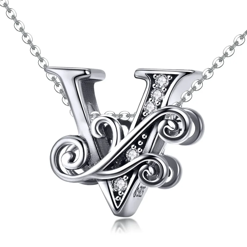 (imagine pentru) Pandora Style Scânteietoare Floare Pavé Litera V Pandantiv - BSC030-V - Vizualizare 2