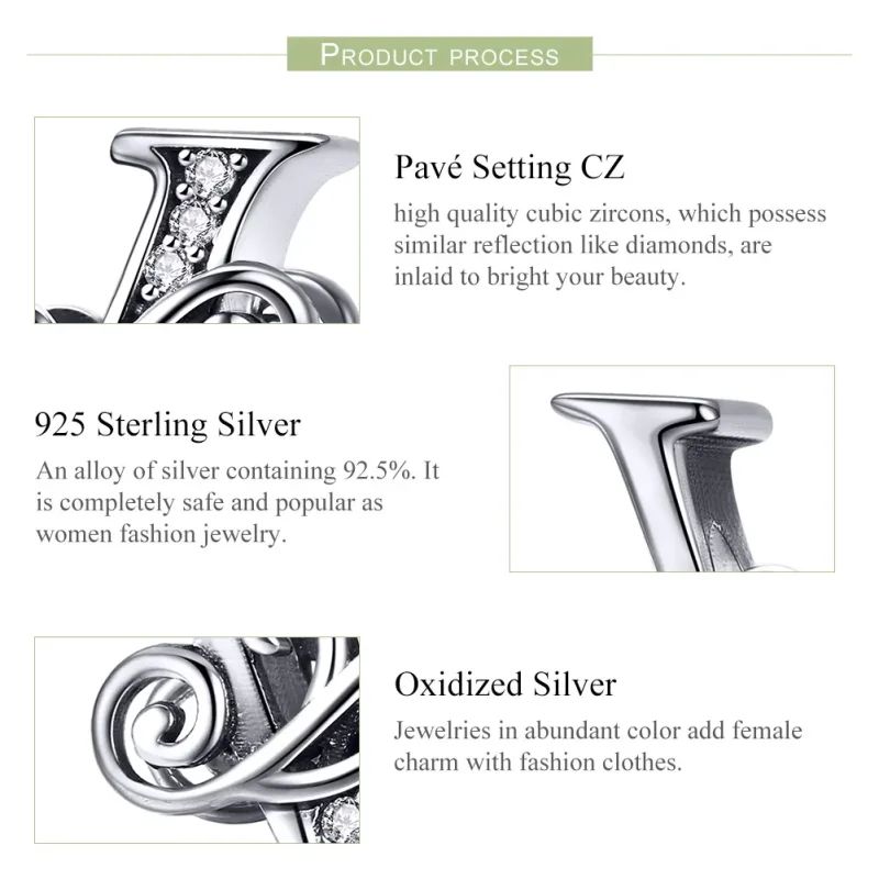 (imagine pentru) Pandora Style Scânteietoare Floare Pavé Litera V Pandantiv - BSC030-V - Vizualizare 6