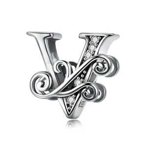 (imagine pentru) Pandora Style Scânteietoare Floare Pavé Litera V Pandantiv - BSC030-V