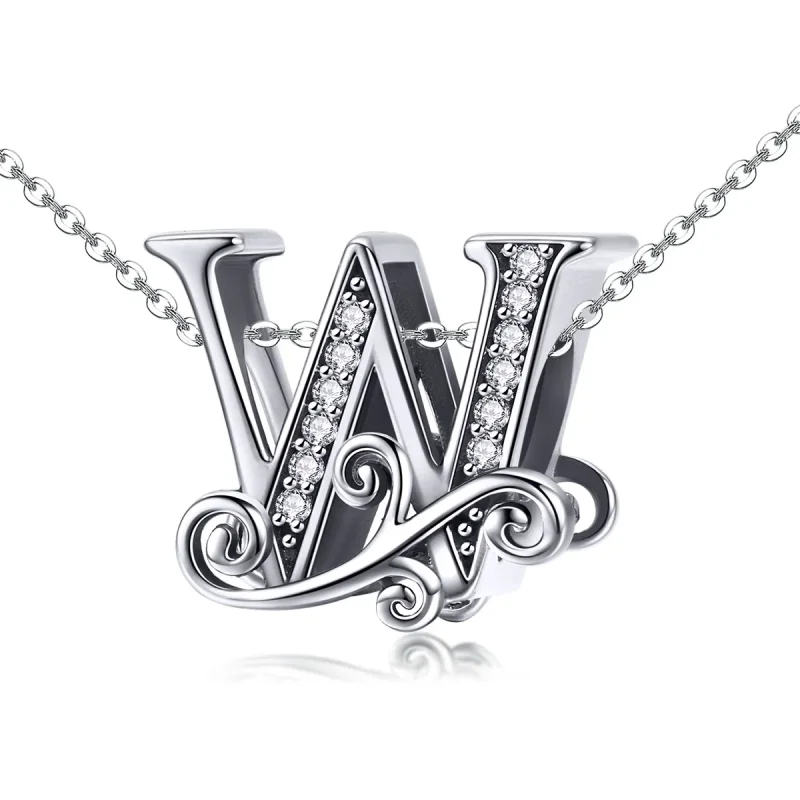 (imagine pentru) Pandora Style Scânteietoare Floare Pavé Litera W Charm - BSC030-W - Vizualizare 2