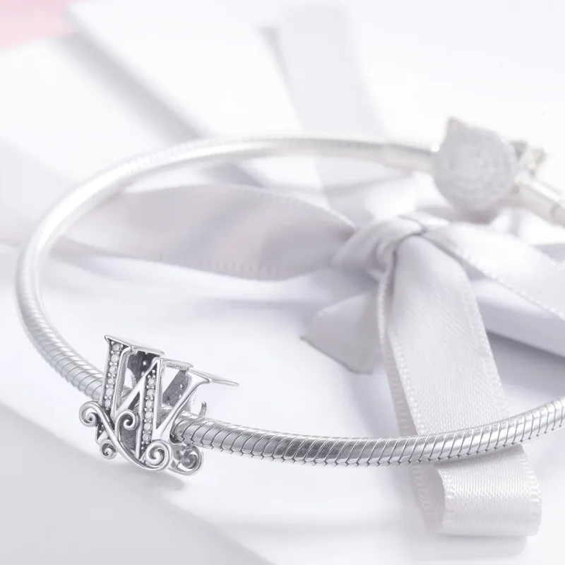 (imagine pentru) Pandora Style Scânteietoare Floare Pavé Litera W Charm - BSC030-W - Vizualizare 3