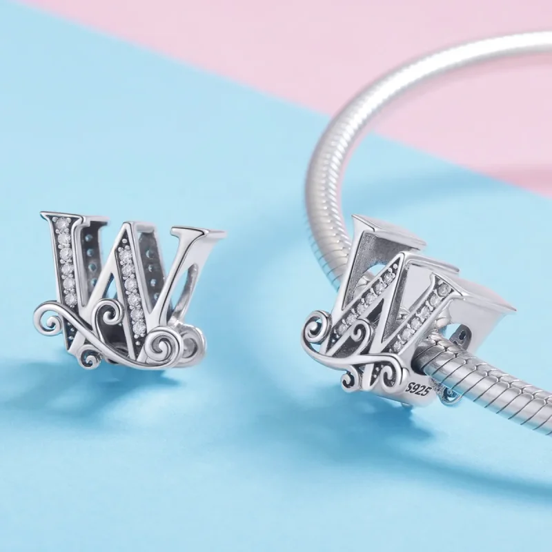 (imagine pentru) Pandora Style Scânteietoare Floare Pavé Litera W Charm - BSC030-W - Vizualizare 4