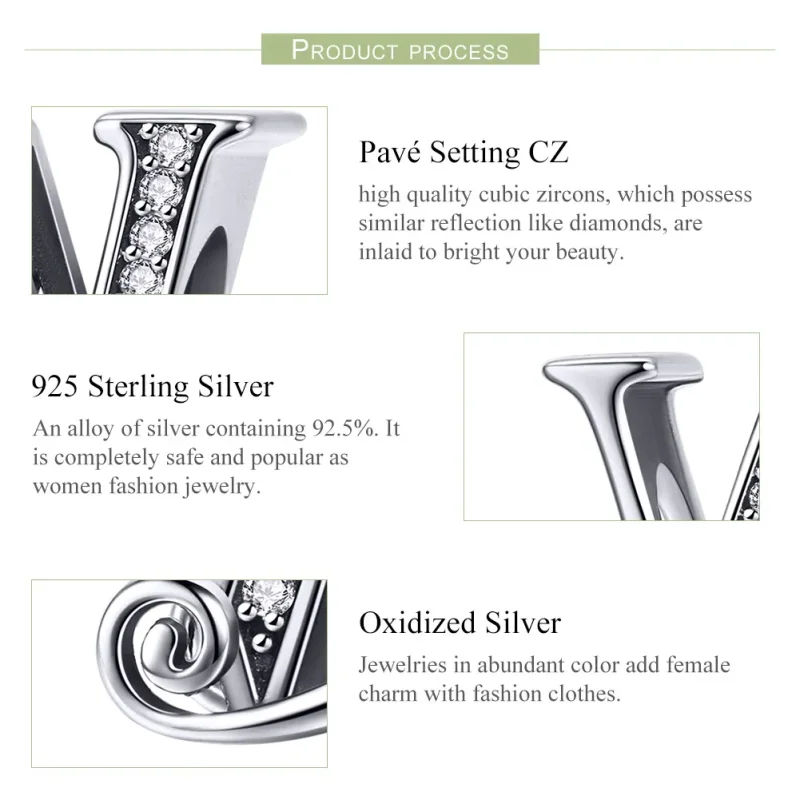 (imagine pentru) Pandora Style Scânteietoare Floare Pavé Litera W Charm - BSC030-W - Vizualizare 6