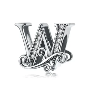 (imagine pentru) Pandora Style Scânteietoare Floare Pavé Litera W Charm - BSC030-W