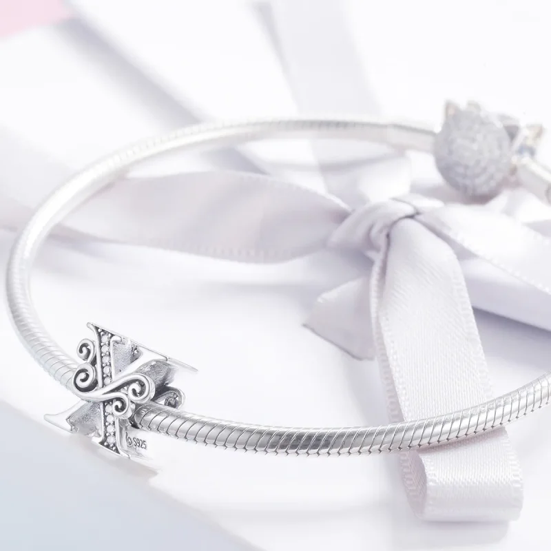 (imagine pentru) Pandora Style Charm cu Flori Strălucitoare Pavé și Litera X - BSC030-X - Vizualizare 3