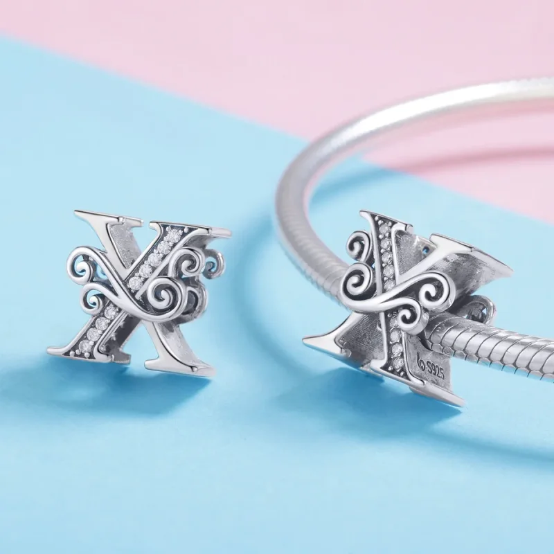 (imagine pentru) Pandora Style Charm cu Flori Strălucitoare Pavé și Litera X - BSC030-X - Vizualizare 4