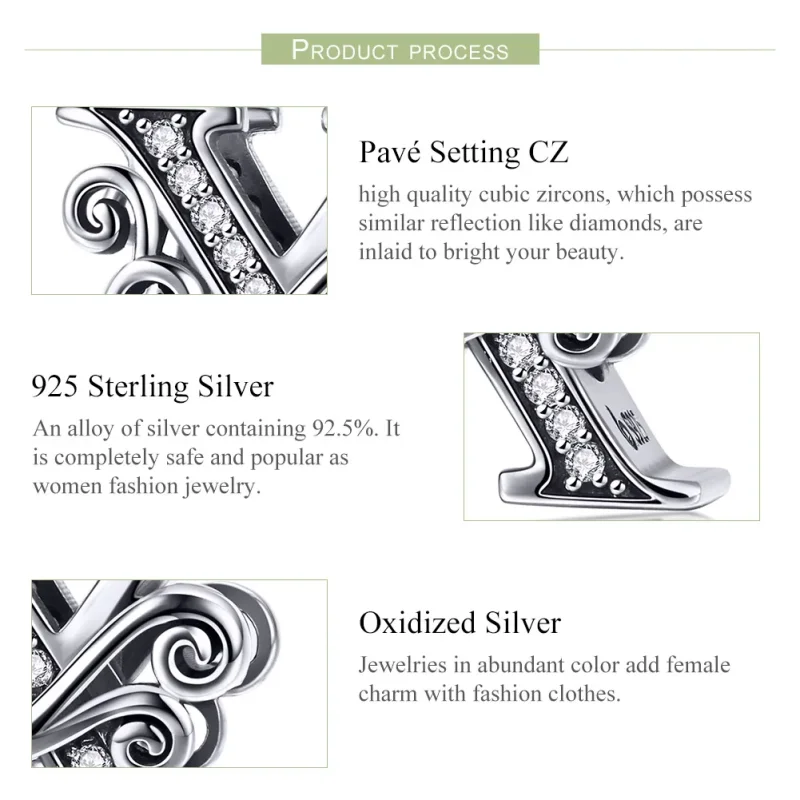 (imagine pentru) Pandora Style Charm cu Flori Strălucitoare Pavé și Litera X - BSC030-X - Vizualizare 6