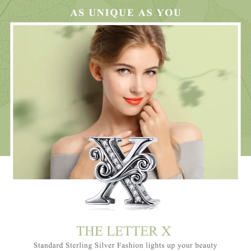 (imagine pentru) Pandora Style Charm cu Flori Strălucitoare Pavé și Litera X - BSC030-X - Vizualizare 7