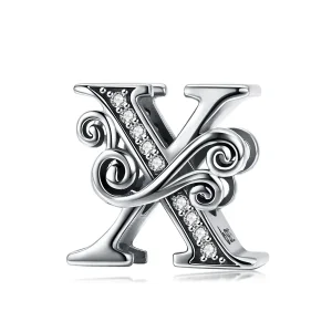 (imagine pentru) Pandora Style Charm cu Flori Strălucitoare Pavé și Litera X - BSC030-X