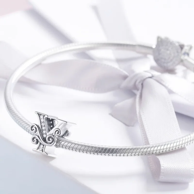 (imagine pentru) Pandora Style Charm cu Floare Strălucitoare Pavé și Litera Y - BSC030-Y - Vizualizare 3