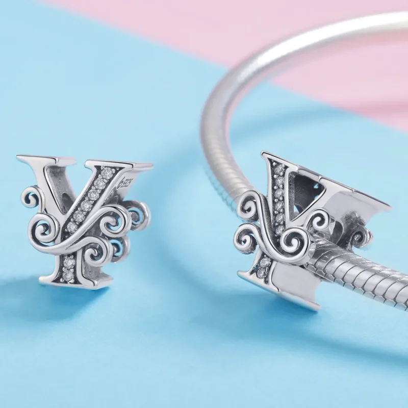 (imagine pentru) Pandora Style Charm cu Floare Strălucitoare Pavé și Litera Y - BSC030-Y - Vizualizare 4