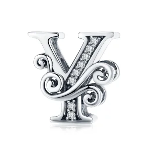 (imagine pentru) Pandora Style Charm cu Floare Strălucitoare Pavé și Litera Y - BSC030-Y