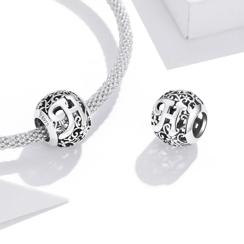 (imagine pentru) Pandora Style Charm cu Flori Openwork și Litera H - SCC1444-H - Vizualizare 4