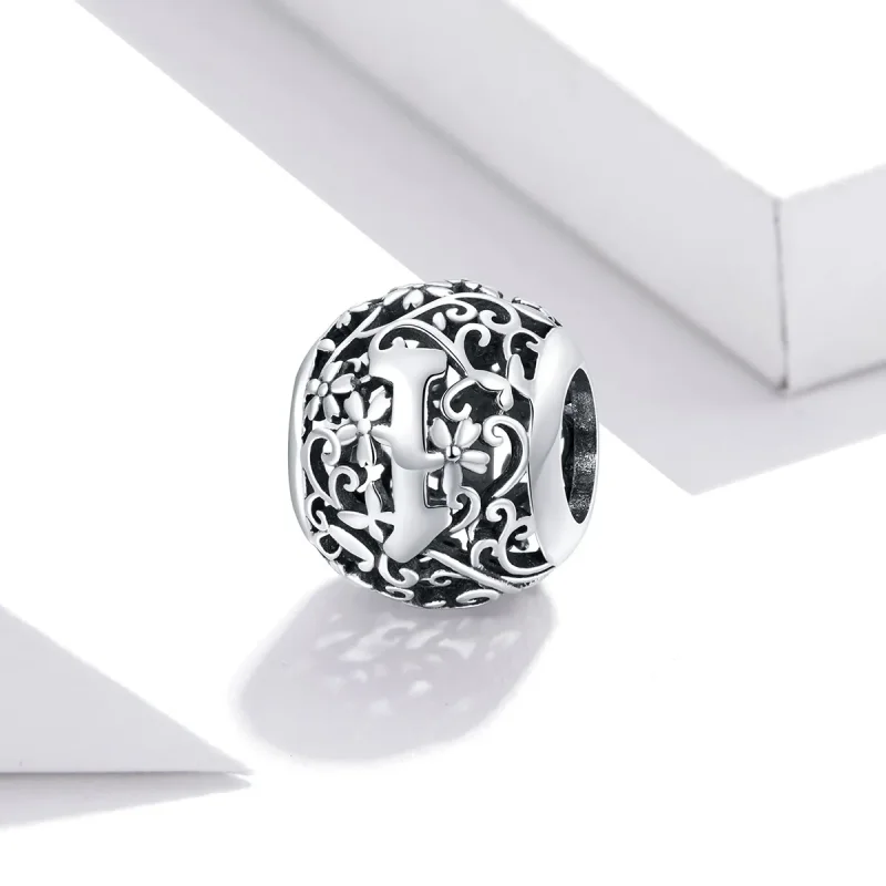 (imagine pentru) Pandora Style Charm cu Flori și Litera I Tăiată - SCC1444-I - Vizualizare 2