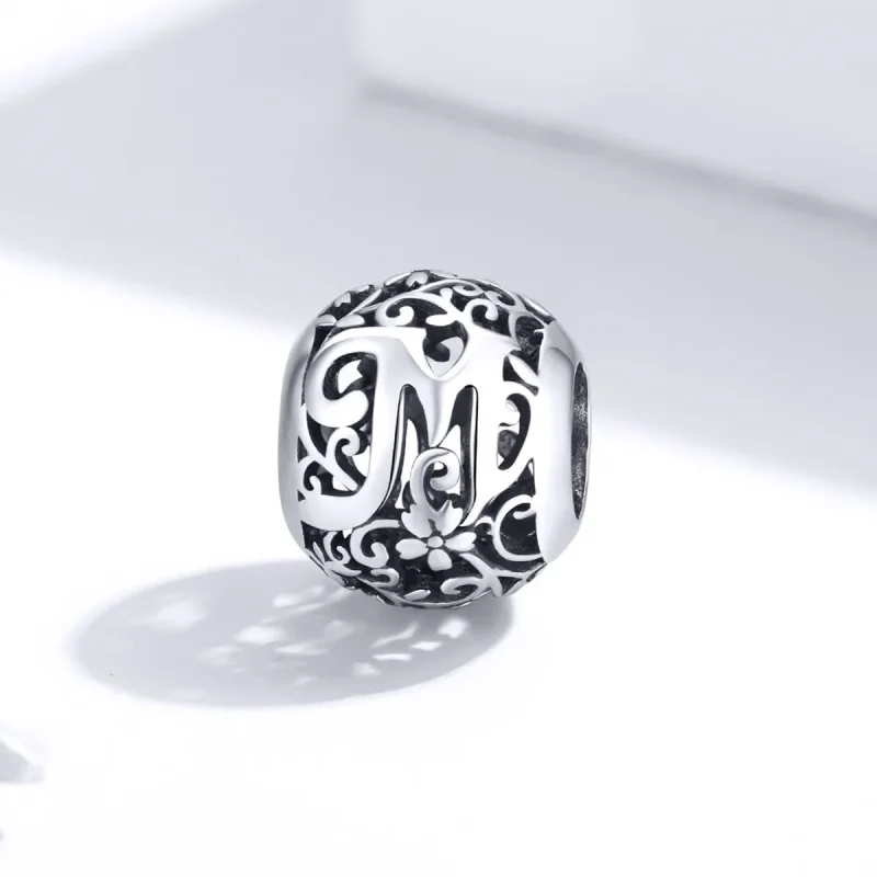 (imagine pentru) Pandora Style Charm cu Flori Openwork cu Litera M - SCC1444-M - Vizualizare 2