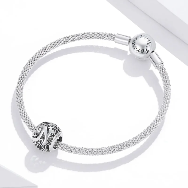 (imagine pentru) Pandora Style Charm cu Flori și Litera N Tăiată - SCC1444-N - Vizualizare 3